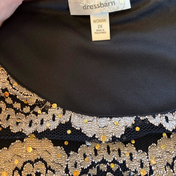 dressbarn Black Top with Gold Sequin Lace Pattern - Short Sleeve - Picture 2 of 4